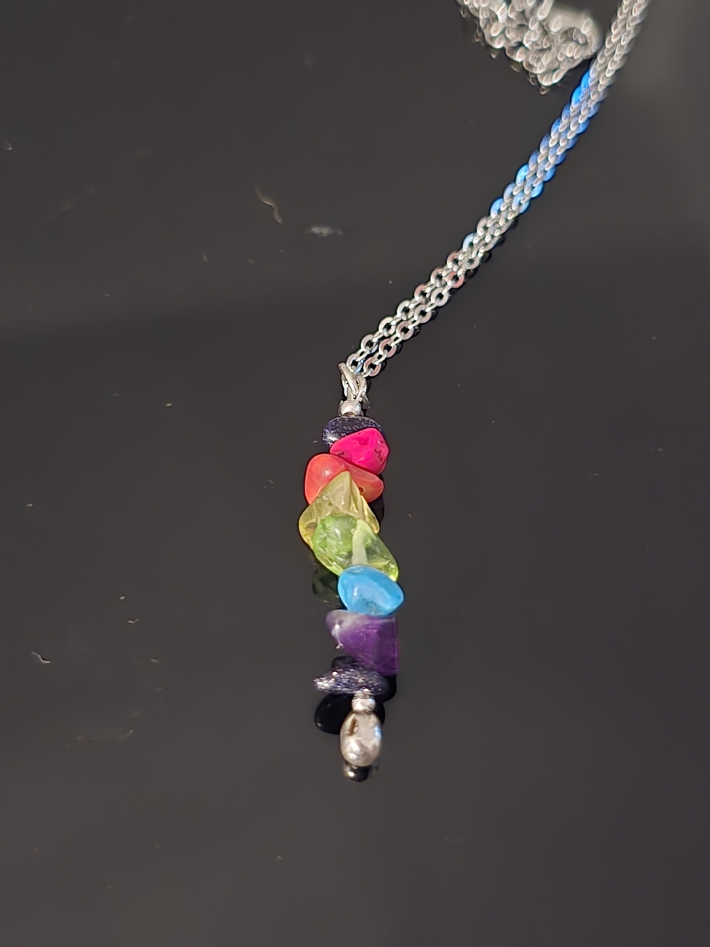 Rainbow Chip Silver Tone Pendant Necklace - Picture 2 of 2